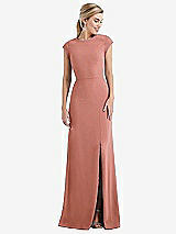 Front View Thumbnail - Desert Rose Cap Sleeve Open-Back Trumpet Gown with Front Slit