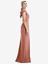 Side View Thumbnail - Desert Rose Cap Sleeve Open-Back Trumpet Gown with Front Slit