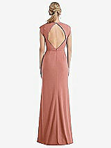 Rear View Thumbnail - Desert Rose Cap Sleeve Open-Back Trumpet Gown with Front Slit