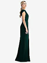 Side View Thumbnail - Evergreen Cap Sleeve Open-Back Trumpet Gown with Front Slit