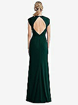 Rear View Thumbnail - Evergreen Cap Sleeve Open-Back Trumpet Gown with Front Slit