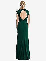 Rear View Thumbnail - Hunter Green Cap Sleeve Open-Back Trumpet Gown with Front Slit