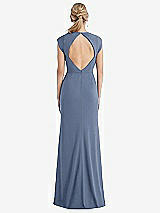 Rear View Thumbnail - Larkspur Blue Cap Sleeve Open-Back Trumpet Gown with Front Slit
