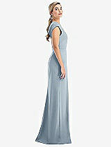 Side View Thumbnail - Mist Cap Sleeve Open-Back Trumpet Gown with Front Slit