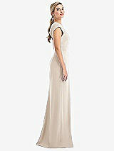 Side View Thumbnail - Oat Cap Sleeve Open-Back Trumpet Gown with Front Slit
