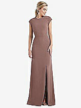 Front View Thumbnail - Sienna Cap Sleeve Open-Back Trumpet Gown with Front Slit
