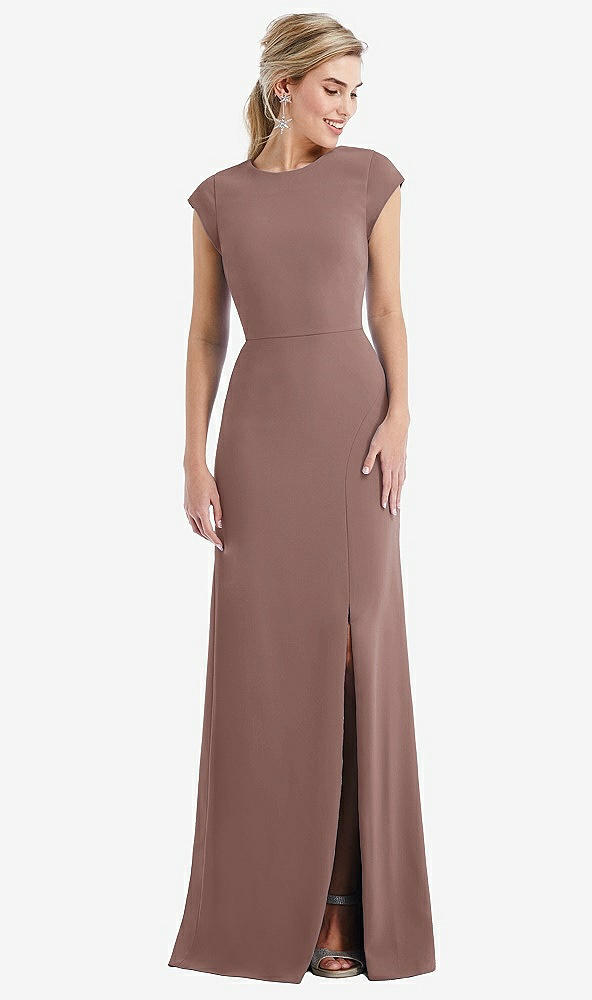 Front View - Sienna Cap Sleeve Open-Back Trumpet Gown with Front Slit