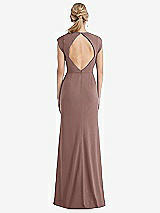 Rear View Thumbnail - Sienna Cap Sleeve Open-Back Trumpet Gown with Front Slit