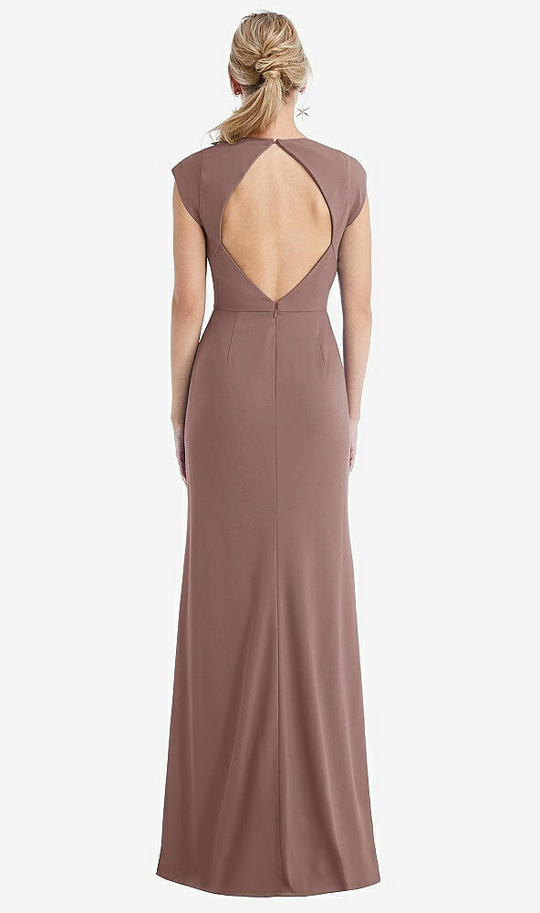 Back View - Sienna Cap Sleeve Open-Back Trumpet Gown with Front Slit