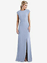 Front View Thumbnail - Sky Blue Cap Sleeve Open-Back Trumpet Gown with Front Slit