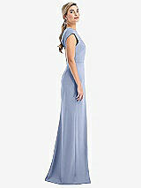Side View Thumbnail - Sky Blue Cap Sleeve Open-Back Trumpet Gown with Front Slit