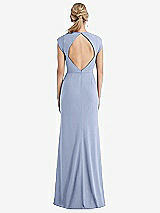 Rear View Thumbnail - Sky Blue Cap Sleeve Open-Back Trumpet Gown with Front Slit