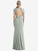 Rear View Thumbnail - Willow Green Cap Sleeve Open-Back Trumpet Gown with Front Slit