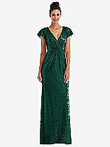 Front View Thumbnail - Hunter Green Cap Sleeve Wrap Bodice Sequin Maxi Dress