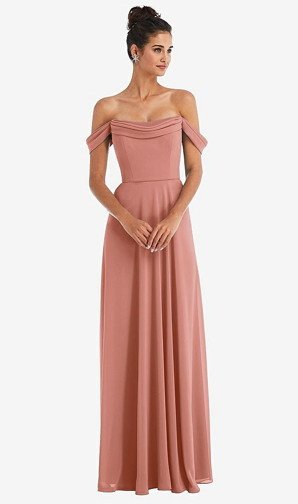 Front View - Desert Rose Off-the-Shoulder Draped Neckline Maxi Dress
