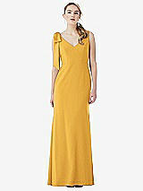 Front View Thumbnail - NYC Yellow Bow-Shoulder V-Back Trumpet Gown
