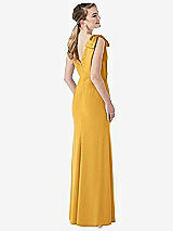 Rear View Thumbnail - NYC Yellow Bow-Shoulder V-Back Trumpet Gown