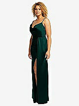Side View Thumbnail - Evergreen Cowl-Neck Draped Wrap Maxi Dress with Front Slit