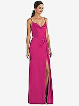 Alt View 1 Thumbnail - Think Pink Cowl-Neck Draped Wrap Maxi Dress with Front Slit