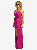 Side View Thumbnail - Think Pink Cowl-Neck Draped Wrap Maxi Dress with Front Slit