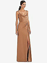 Alt View 1 Thumbnail - Toffee Cowl-Neck Draped Wrap Maxi Dress with Front Slit