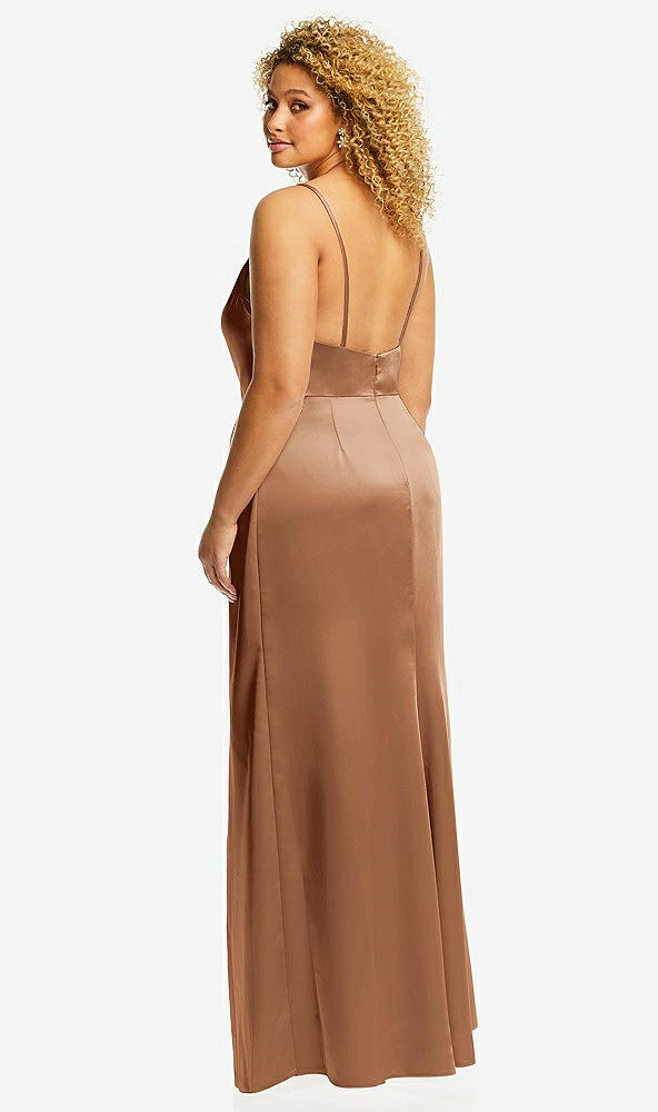 Back View - Toffee Cowl-Neck Draped Wrap Maxi Dress with Front Slit