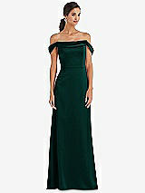 Alt View 1 Thumbnail - Evergreen Draped Pleat Off-the-Shoulder Maxi Dress