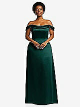 Front View Thumbnail - Evergreen Draped Pleat Off-the-Shoulder Maxi Dress