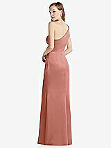 Rear View Thumbnail - Desert Rose Shirred One-Shoulder Satin Trumpet Dress - Maddie
