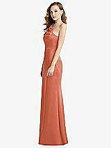 Side View Thumbnail - Terracotta Copper Shirred One-Shoulder Satin Trumpet Dress - Maddie