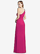 Rear View Thumbnail - Think Pink Shirred One-Shoulder Satin Trumpet Dress - Maddie
