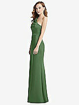 Side View Thumbnail - Vineyard Green Shirred One-Shoulder Satin Trumpet Dress - Maddie