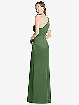 Rear View Thumbnail - Vineyard Green Shirred One-Shoulder Satin Trumpet Dress - Maddie