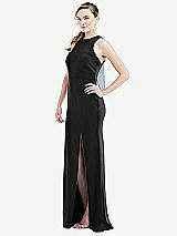 Side View Thumbnail - Black & Mist Cutout Open-Back Halter Maxi Dress with Scarf Tie