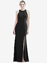 Rear View Thumbnail - Black & Mist Cutout Open-Back Halter Maxi Dress with Scarf Tie