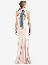 Front View Thumbnail - Blush & Mist Cutout Open-Back Halter Maxi Dress with Scarf Tie