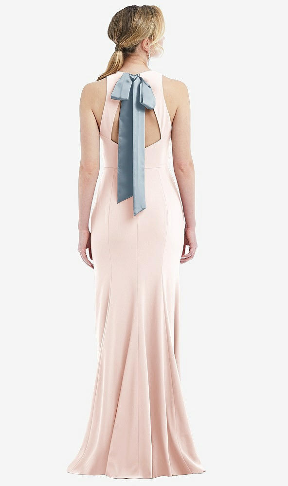 Front View - Blush & Mist Cutout Open-Back Halter Maxi Dress with Scarf Tie