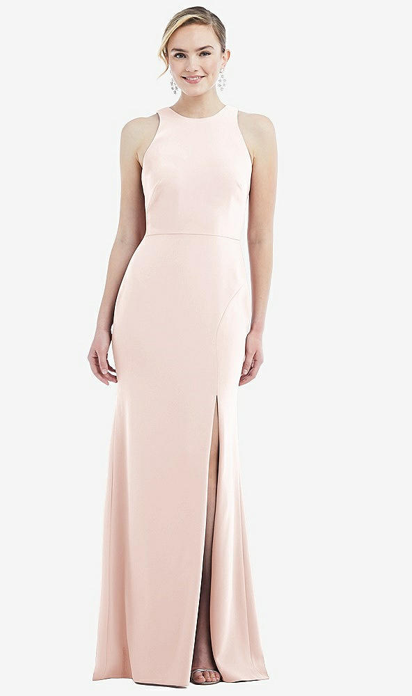 Back View - Blush & Mist Cutout Open-Back Halter Maxi Dress with Scarf Tie