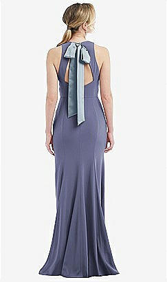 Draped Twist Halter Tie-back Trumpet Bridesmaid Dress In French