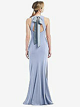 Front View Thumbnail - Sky Blue & Mist Cutout Open-Back Halter Maxi Dress with Scarf Tie