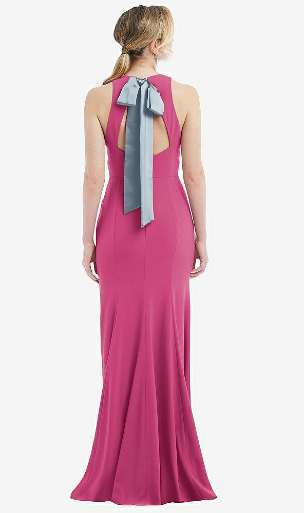 Front View - Tea Rose & Mist Cutout Open-Back Halter Maxi Dress with Scarf Tie