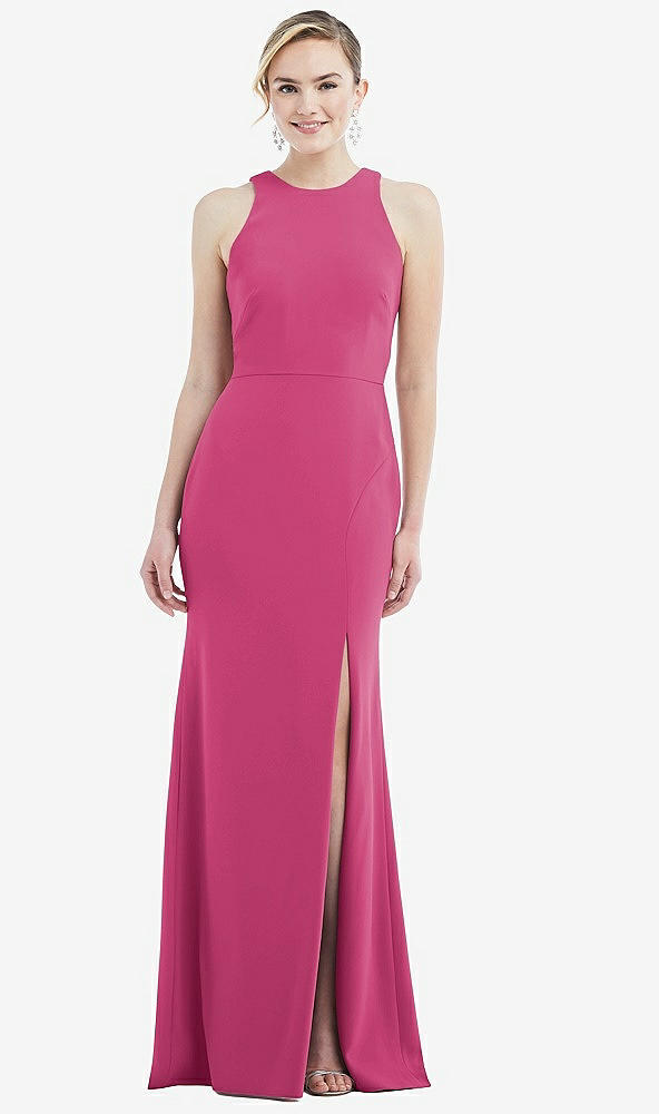 Back View - Tea Rose & Mist Cutout Open-Back Halter Maxi Dress with Scarf Tie