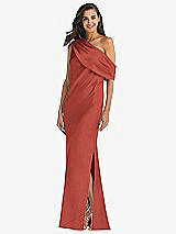 Front View Thumbnail - Amber Sunset Draped One-Shoulder Convertible Maxi Slip Dress