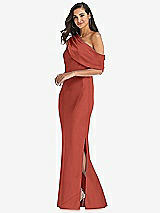 Side View Thumbnail - Amber Sunset Draped One-Shoulder Convertible Maxi Slip Dress