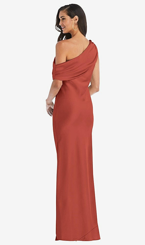 Back View - Amber Sunset Draped One-Shoulder Convertible Maxi Slip Dress