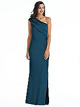 Alt View 1 Thumbnail - Atlantic Blue Draped One-Shoulder Convertible Maxi Slip Dress