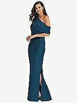 Side View Thumbnail - Atlantic Blue Draped One-Shoulder Convertible Maxi Slip Dress