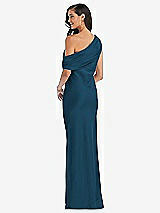 Rear View Thumbnail - Atlantic Blue Draped One-Shoulder Convertible Maxi Slip Dress