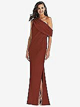 Front View Thumbnail - Auburn Moon Draped One-Shoulder Convertible Maxi Slip Dress