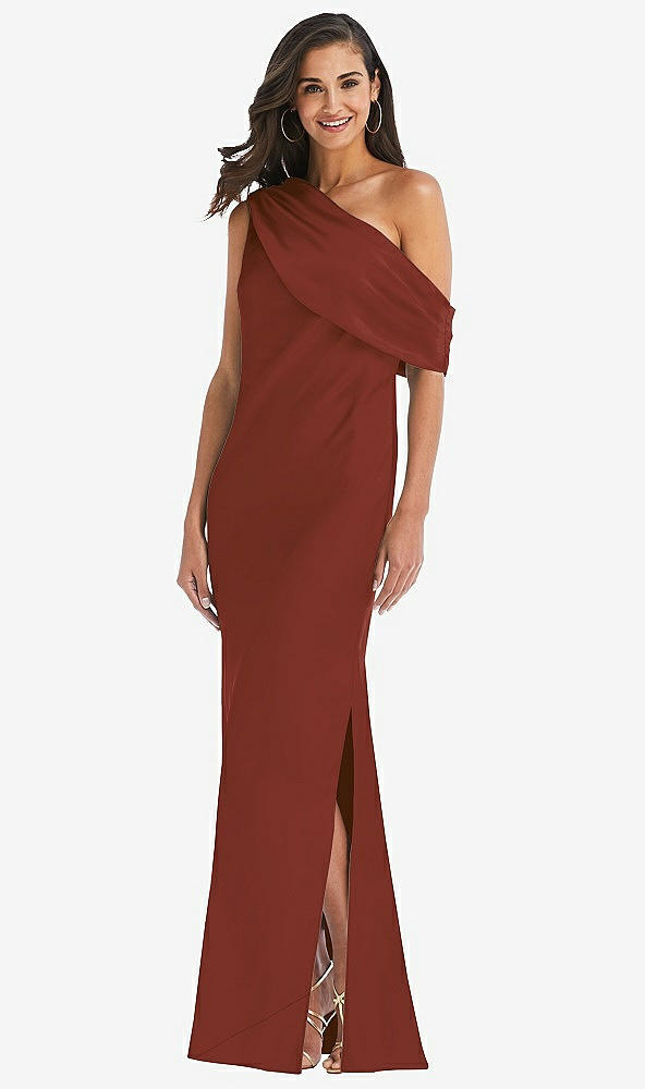 Front View - Auburn Moon Draped One-Shoulder Convertible Maxi Slip Dress